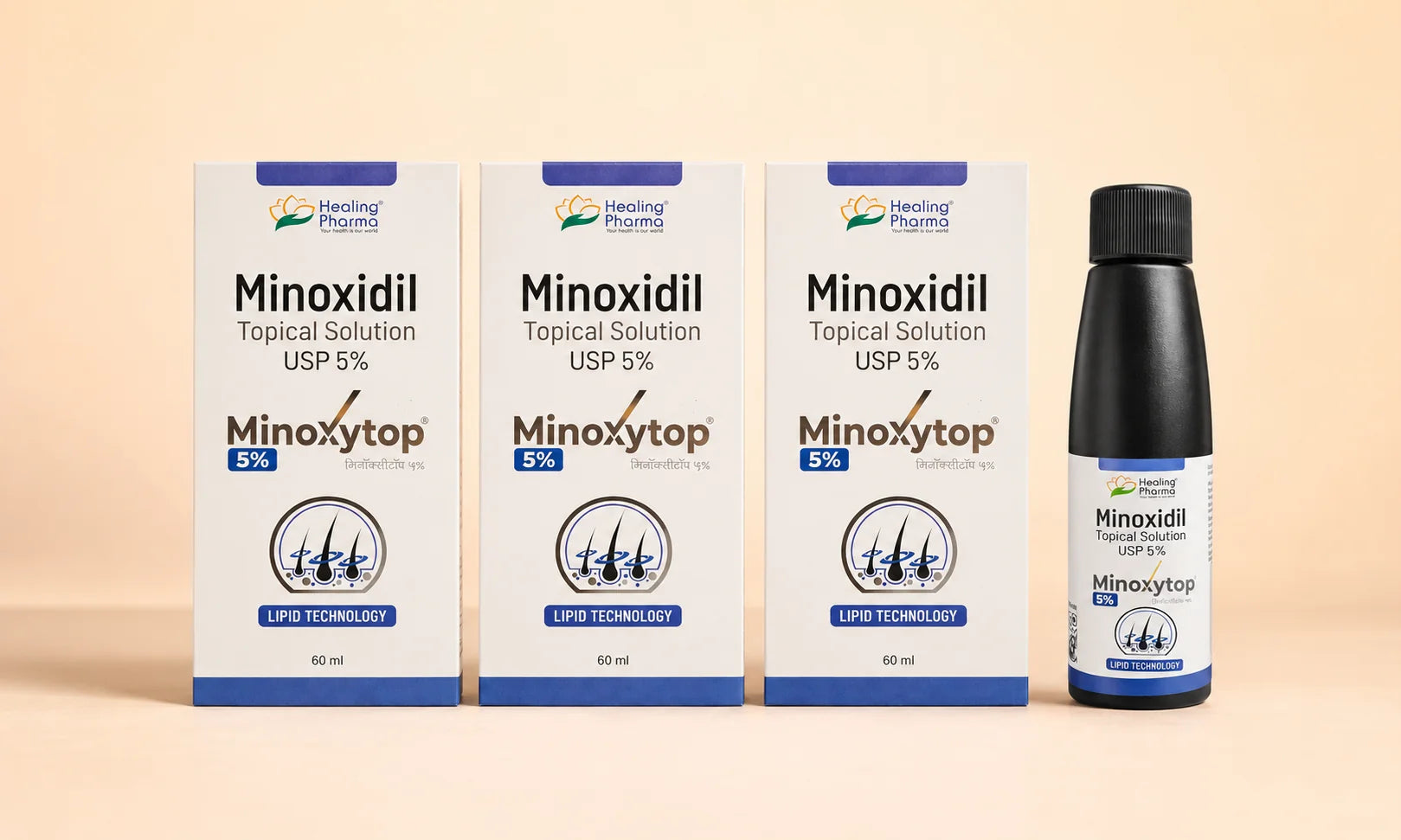 Three Minoxytop 5% cartons with bottle — 3-month supply