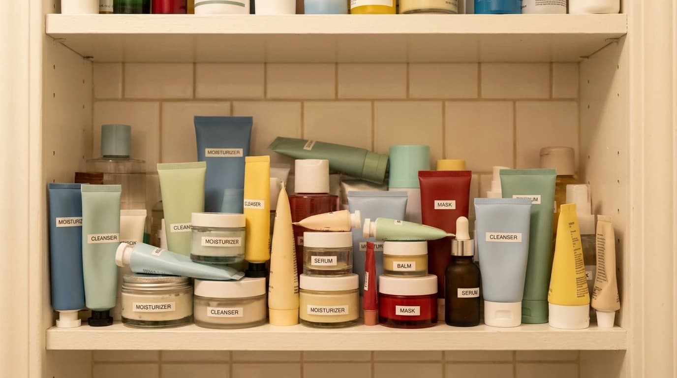 Over-the-counter skincare products on a shelf — common OTC treatments South Africa