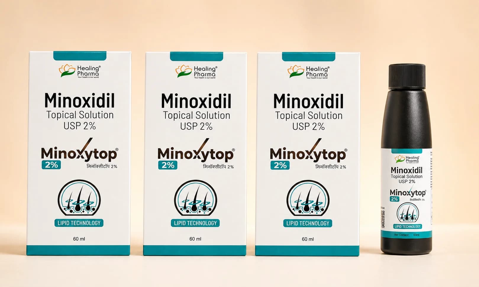 Three Minoxytop 2% cartons with bottle — 3-month supply