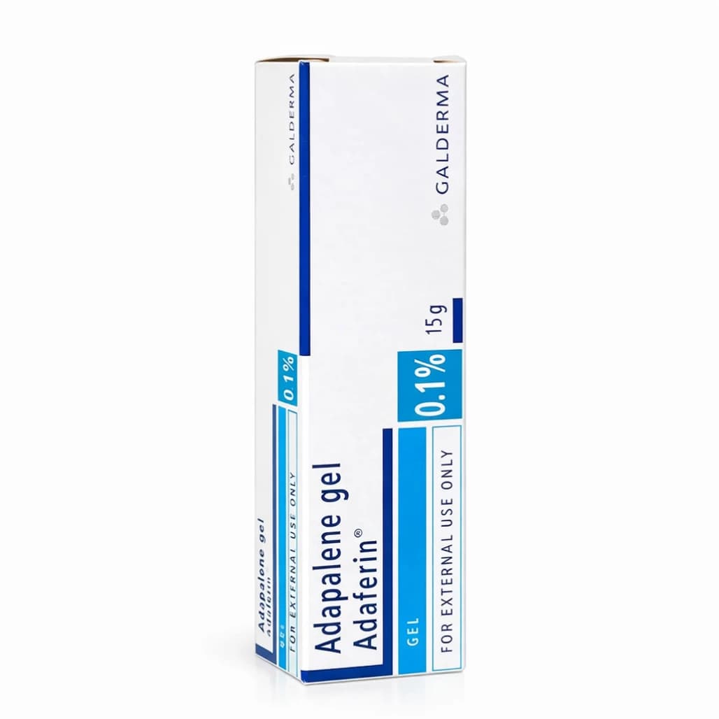 Adaferin 15g tube and outer box — pharmaceutical-grade adapalene gel by Galderma