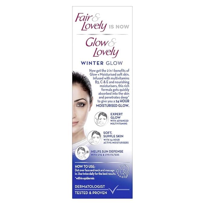 Glow & Lovely Winter Glow 24 hour moisturised glow face cream with vitamins B3, C and E — clinically tested
