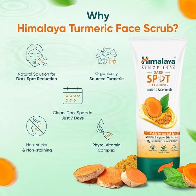 Why Himalaya Turmeric Face Scrub — organically sourced turmeric, phyto-vitamin complex, non-sticky natural dark spot reduction