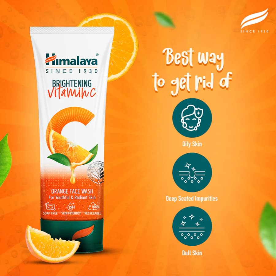 Himalaya Vitamin C Orange Face Wash for oily skin, deep seated impurities and dull skin — daily brightening cleanser