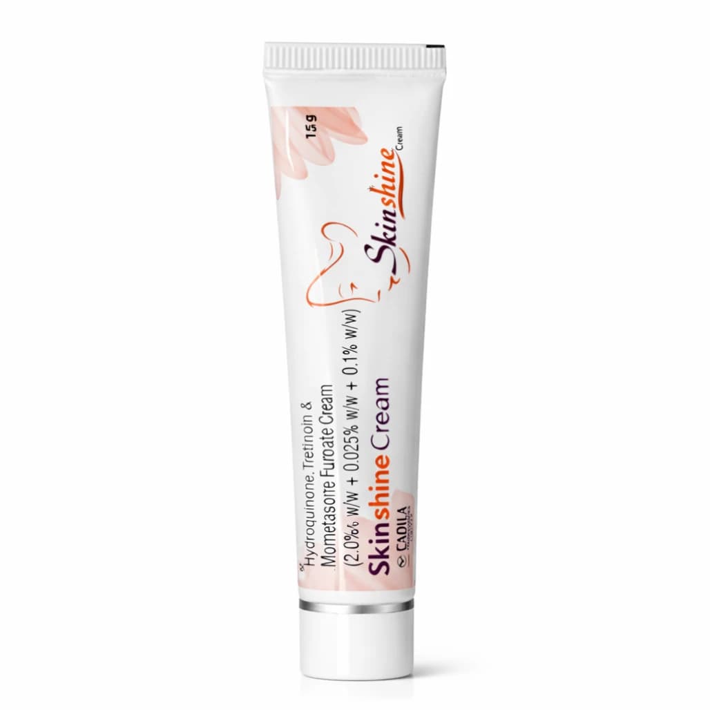 Skinshine triple cream tube and outer box — pharmaceutical-grade pigmentation treatment by Cadila