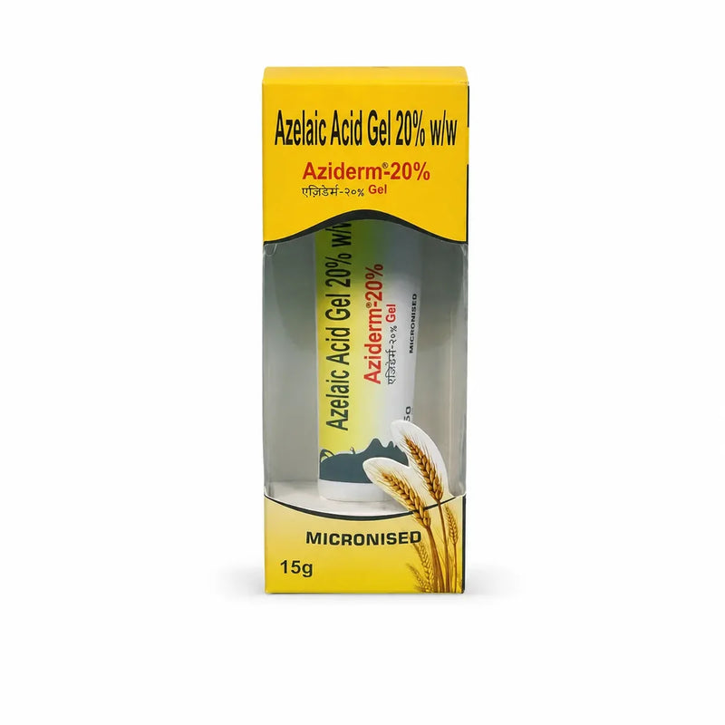 Front packaging of Aziderm 20% Azelaic Acid Gel 15g