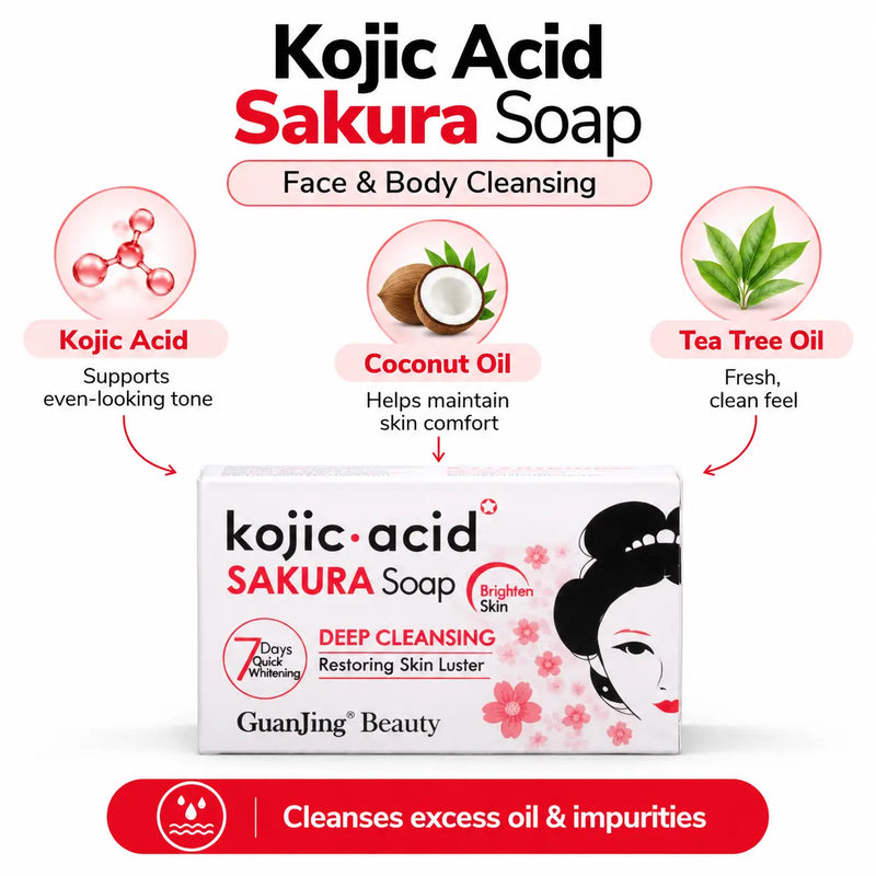 GuanJing Kojic Acid Sakura Soap with kojic acid, coconut oil and tea tree oil