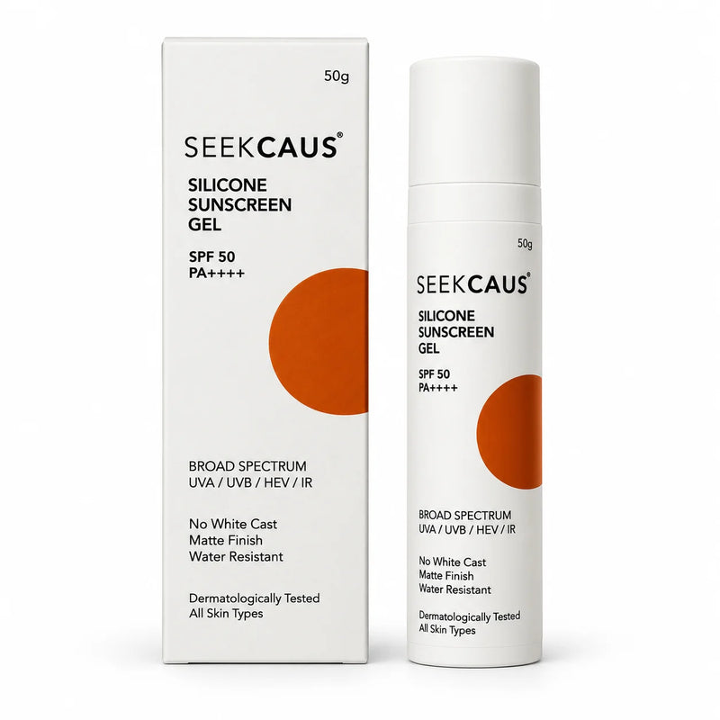 SEEKCAUS Silicone Sunscreen Gel SPF 50 PA++++ 50g box and bottle