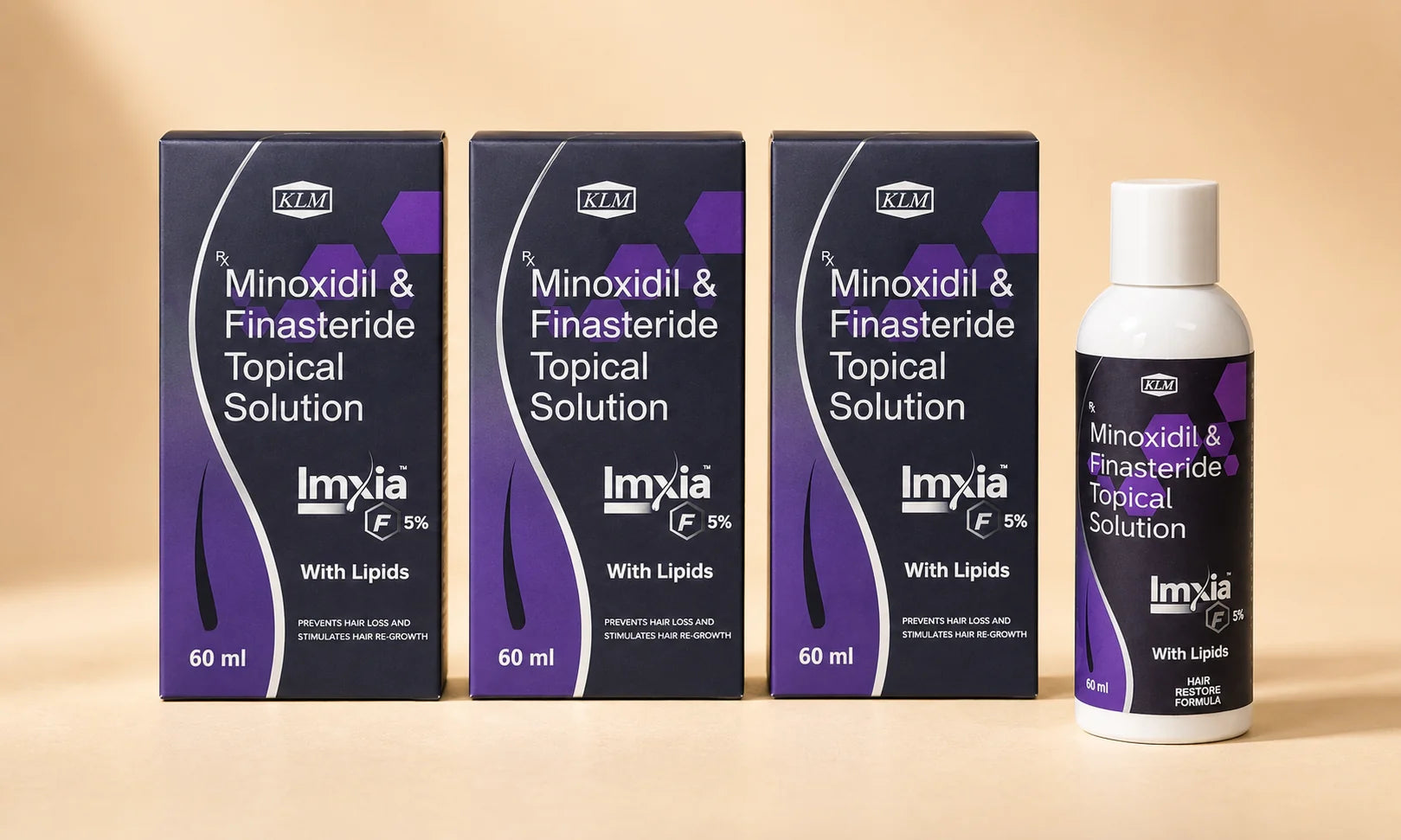 Three KLM Imexia cartons with bottle — 3-month supply