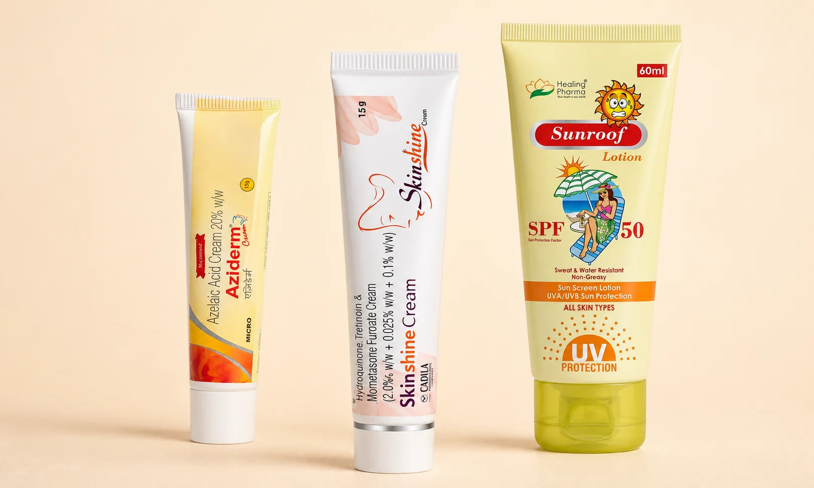 Skinshine Triple Combination Cream, Aziderm Azelaic Acid 20%, and Sunroof SPF 50 — the Advanced pigmentation routine for stubborn dark spots, South Africa